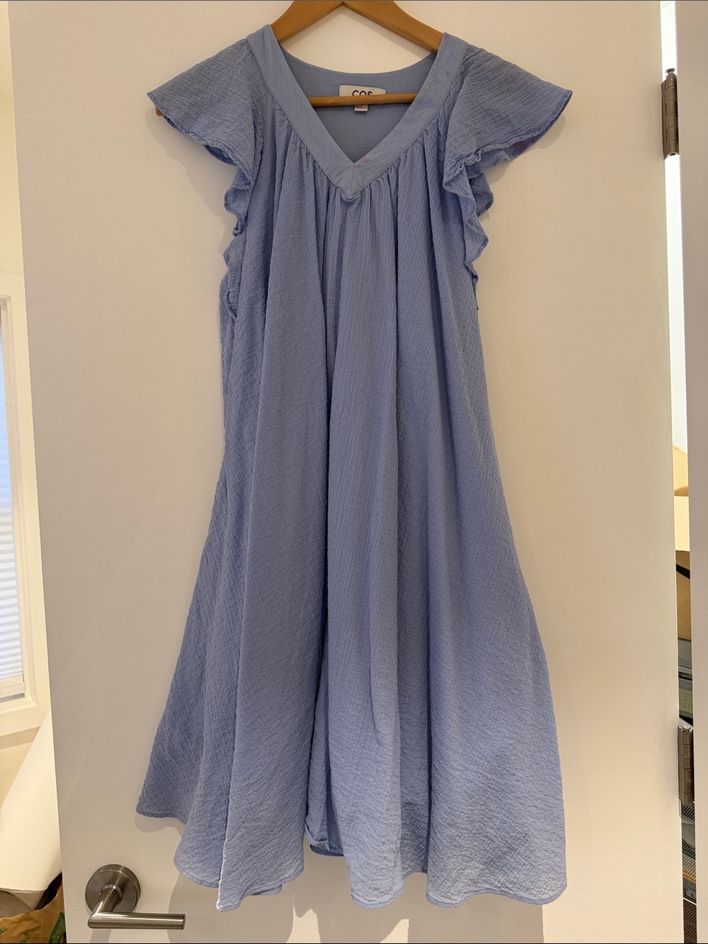 COS Women’s Light Blue Ruffled Sleeve Cotton Dress (lined)